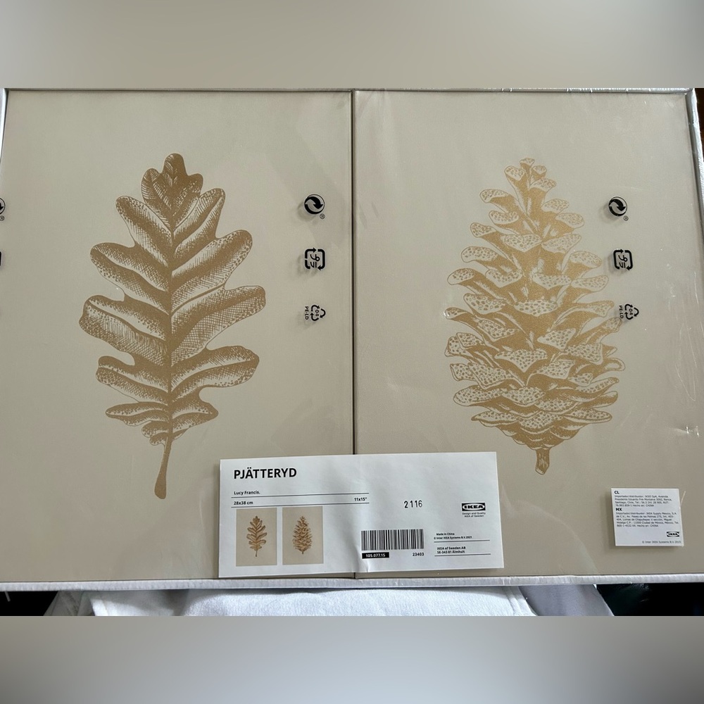 IKEA PJÄTTERYD Wall Art Set by Lucy Francis – 2 Nature Prints Beige & Gold 11x15